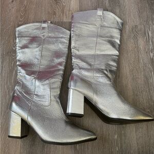 Sheln SXY Pointed Toe Slip-on Western Style Boots With Mid Heel & Chunky Heel